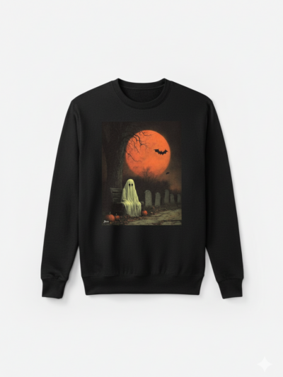 Lonely Ghost Crewneck | Halloween Sweatshirt — Horror Cozy Outfits, Orange Vibes