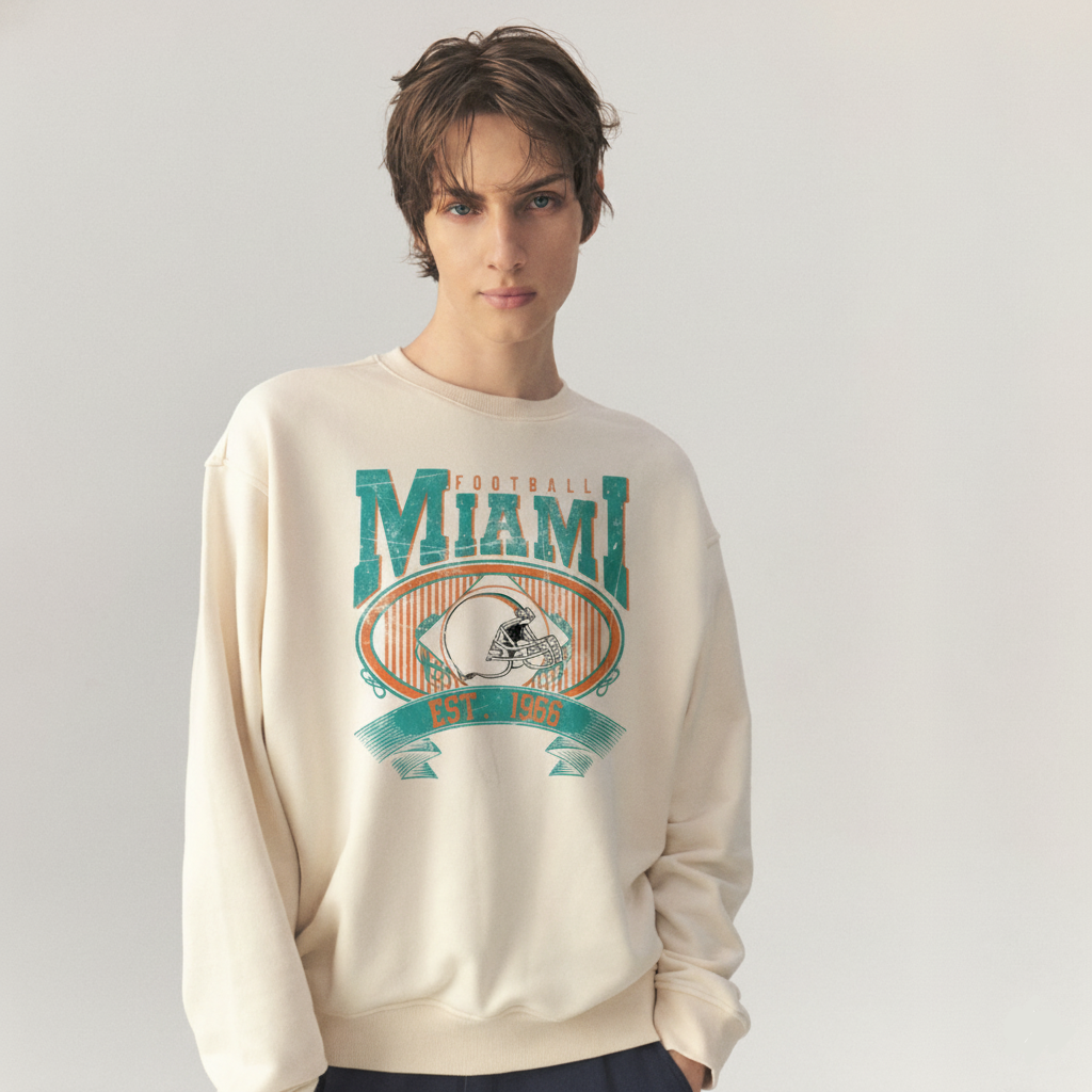 Miami Dolphins Vintage Sweatshirt | Retro 1966 Football Crewneck Pullover - Image 2