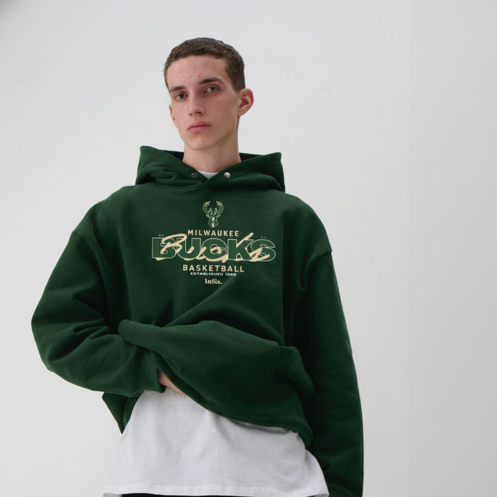 Bucks In Six Double Double Milwaukee Bucks Hoodie | Classic NBA Basketball Streetwear Pullover - Image 2