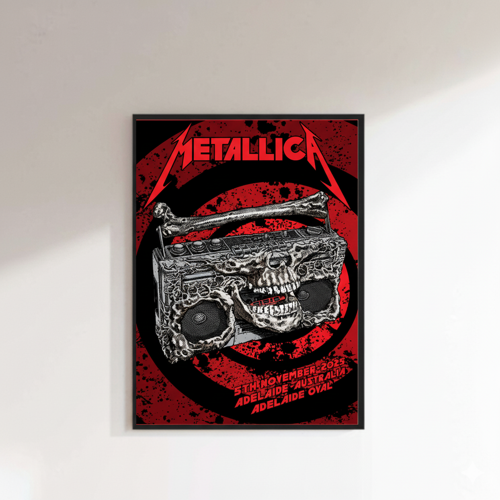 Metallica M72 World Tour | Adelaide 2025 Skull Boombox Poster — Premium Semi-Glossy Print | Hypetops