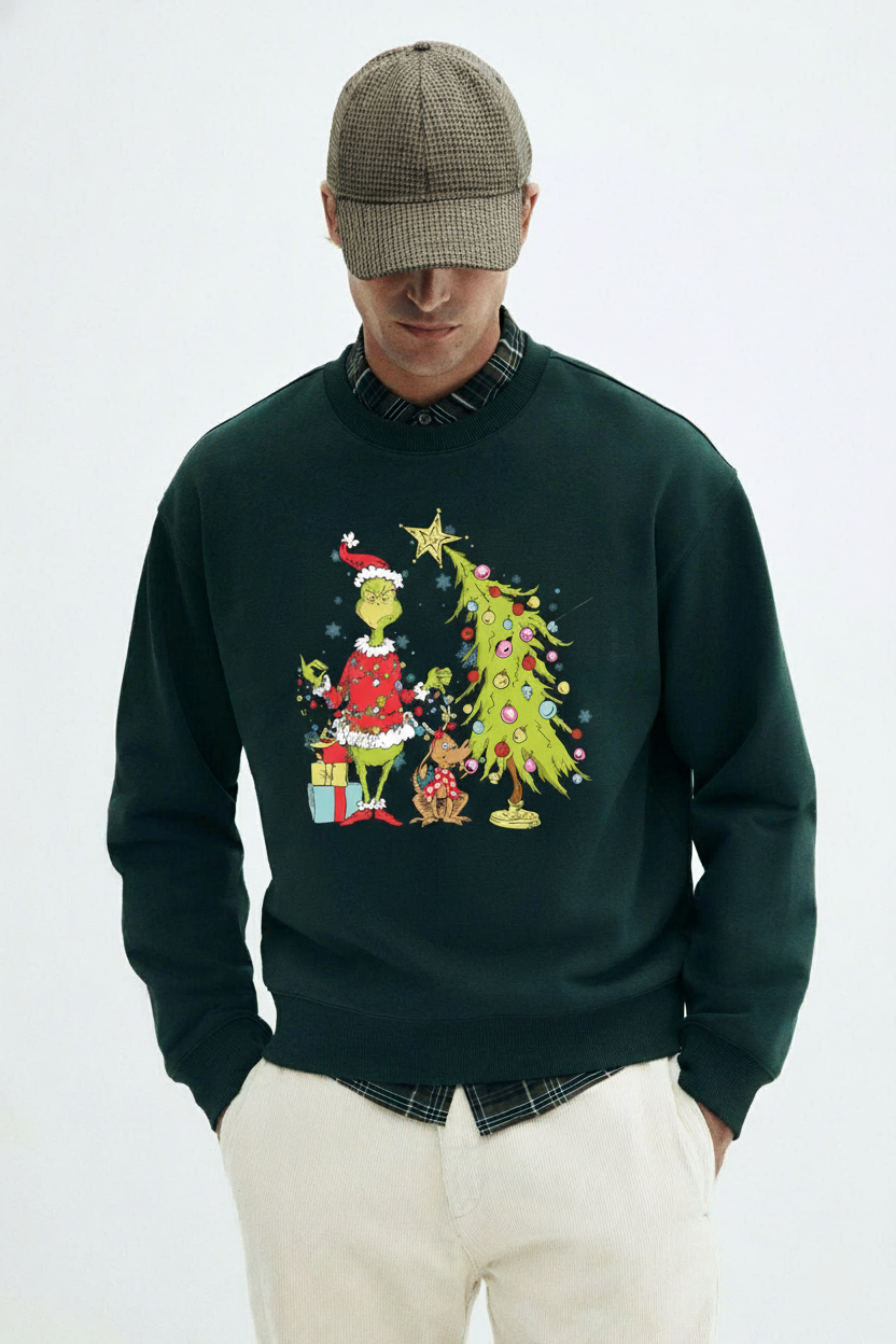 The Grinch Christmas | Decorating Whimsical Tree Design — Funny Holiday Sweatshirt | Hypetops