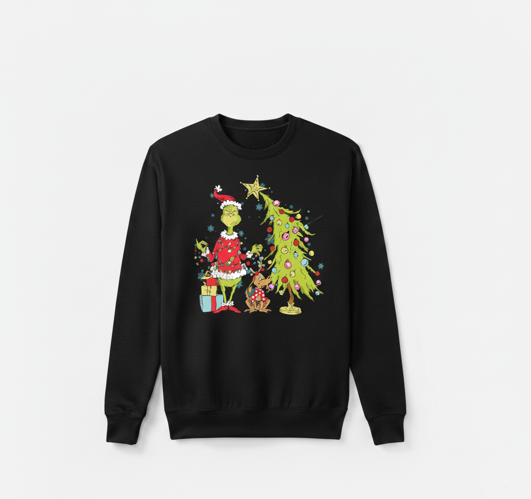 The Grinch Christmas | Decorating Whimsical Tree Design — Funny Holiday Sweatshirt | Hypetops - Image 3