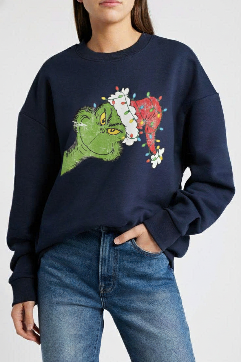 The Grinch Christmas | Grinch Xmas Santa Hat & Lights Design — Funny Holiday Sweatshirt | Hypetops - Image 2