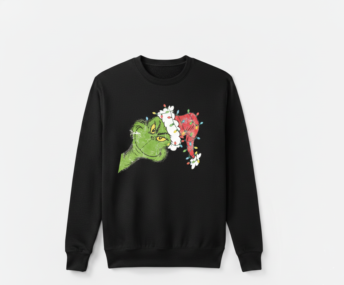 The Grinch Christmas | Grinch Xmas Santa Hat & Lights Design — Funny Holiday Sweatshirt | Hypetops - Image 3