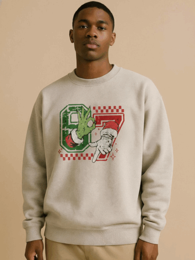 Grinch x Santa | “6 7” Meme Christmas Design — Funny Holiday Sweatshirt | Hypetops