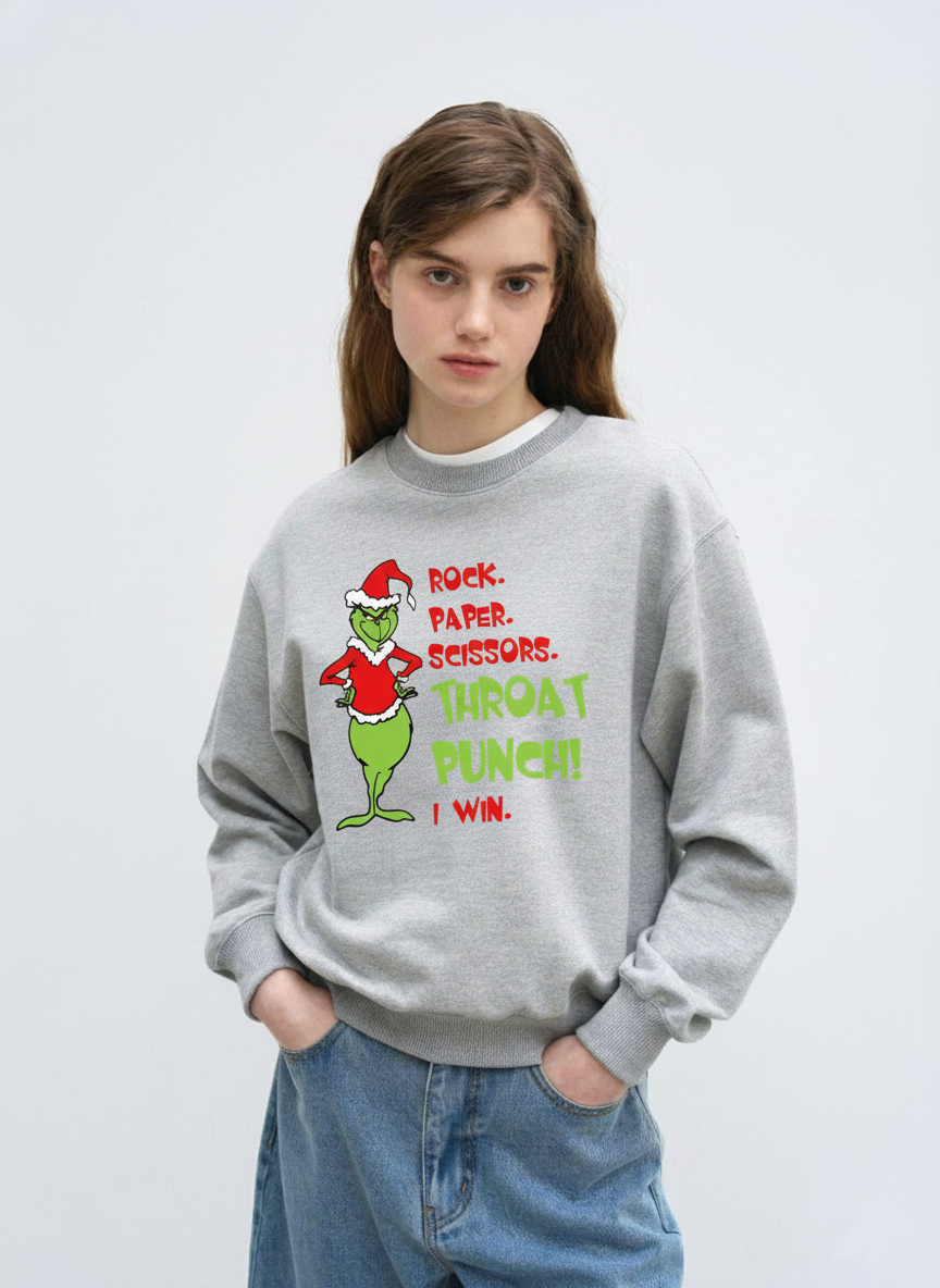 The Grinch Christmas | “Rock Paper Scissors Throat Punch” Funny Quote — Holiday Sweatshirt | Hypetops