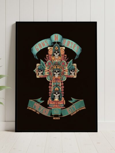 Guns N’ Roses | Mexico City 2025 Aztec Skull Cross — Premium Tour Poster | Semi-Glossy Paper
