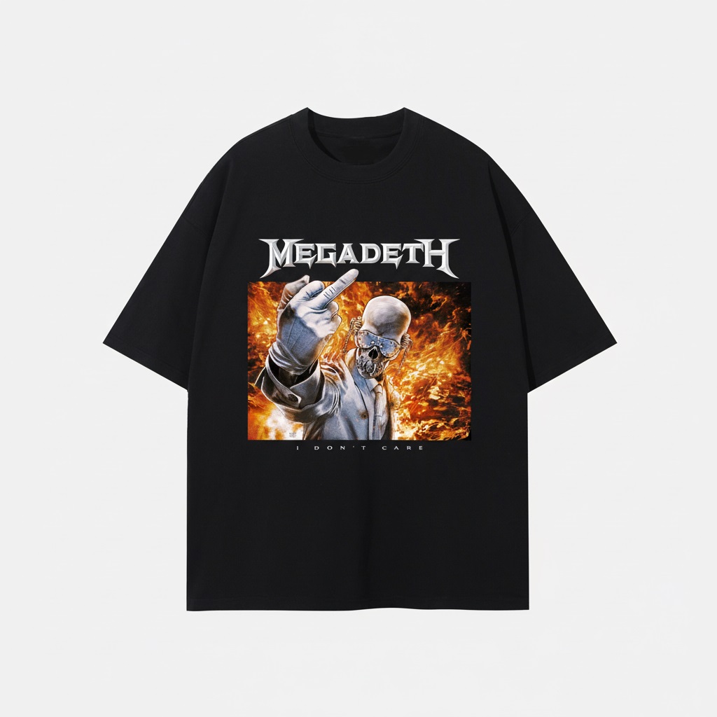 Megadeth | I Don’t Care — Skull Inferno Graphic T-Shirt - Image 2