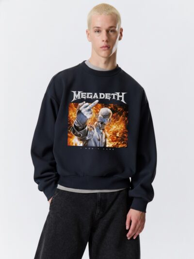 Megadeth “I Don’t Care” Skull Inferno Crewneck Sweatshirt | Dark Metal Rebellion