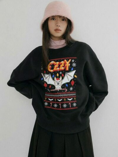 Ozzy Holiday Christmas Sweatshirt | Rock Christmas Bat Sweater | Halloween Festive Crewneck