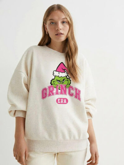 Grinch Era Shirt | Pink Varsity Grinch Crewneck – Merry Grinchmas Apparel
