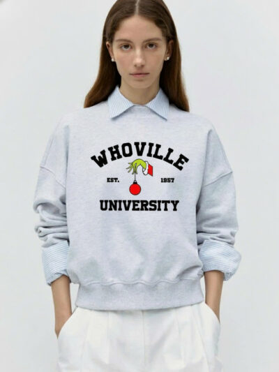 Whoville University EST 1957 Christmas Shirt | Funny Grinch College Graphic Tee – Grinch Holiday Crewneck & Hoodie