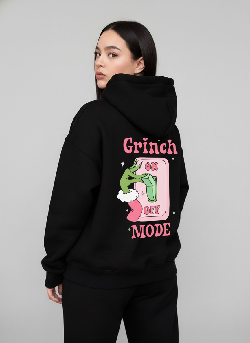 Grinch Mode On Shirt – Double-Sided Pink Grinch Christmas Sweatshirt | Women’s Grinch Tumbler Girl Xmas Apparel - Image 3