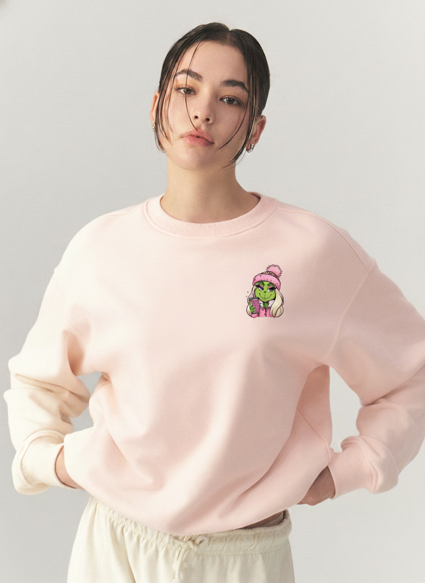 Grinch Mode On Shirt – Double-Sided Pink Grinch Christmas Sweatshirt | Women’s Grinch Tumbler Girl Xmas Apparel - Image 2