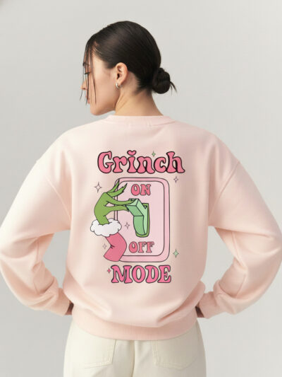 Grinch Mode On Shirt – Double-Sided Pink Grinch Christmas Sweatshirt | Women’s Grinch Tumbler Girl Xmas Apparel