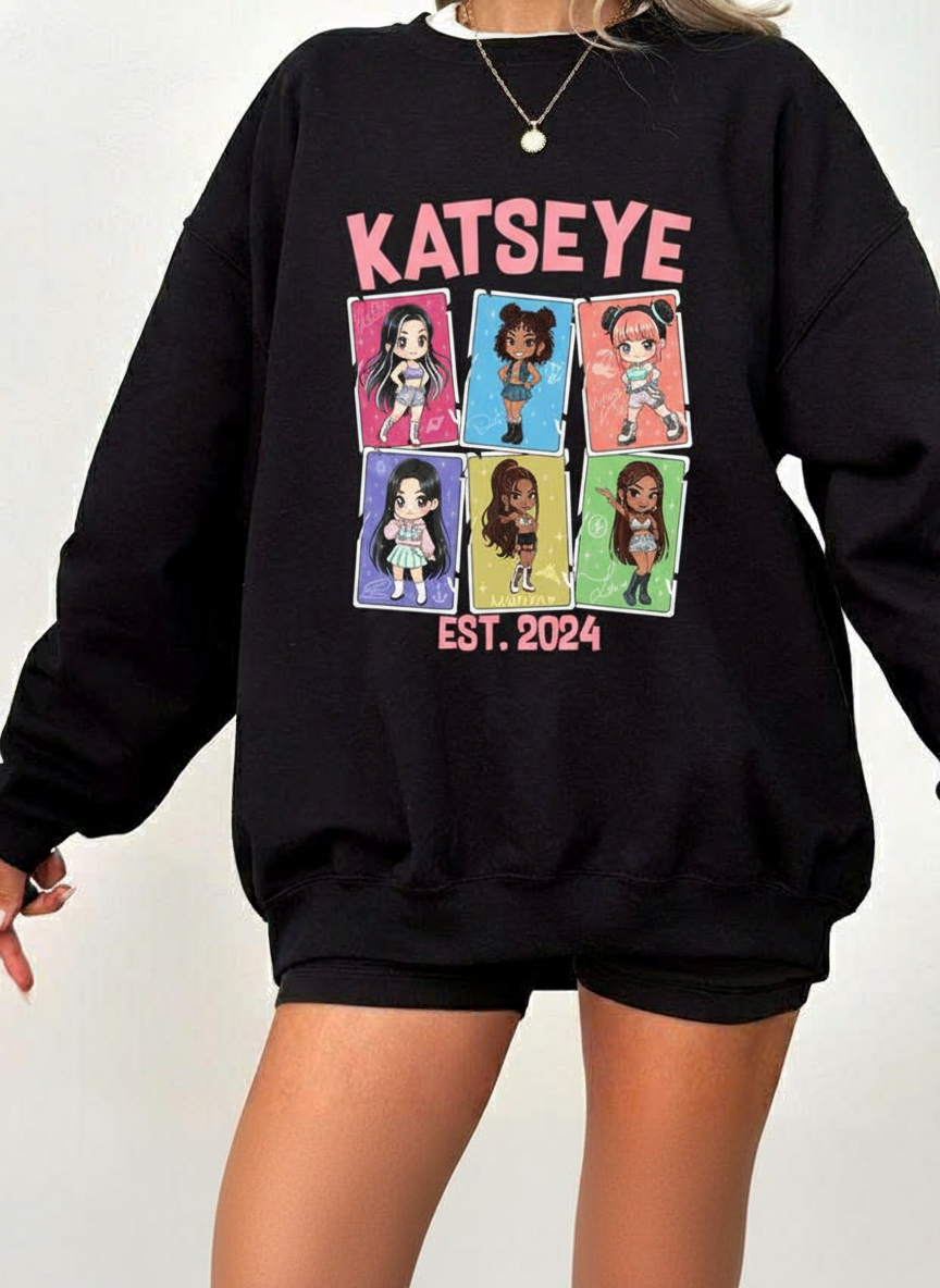 KATSEYE Vintage Chibi Shirt | K-Pop Katseye Cute Graphic Tee – Katseye Beautiful Chaos Sweatshirt & Hoodie - Image 2