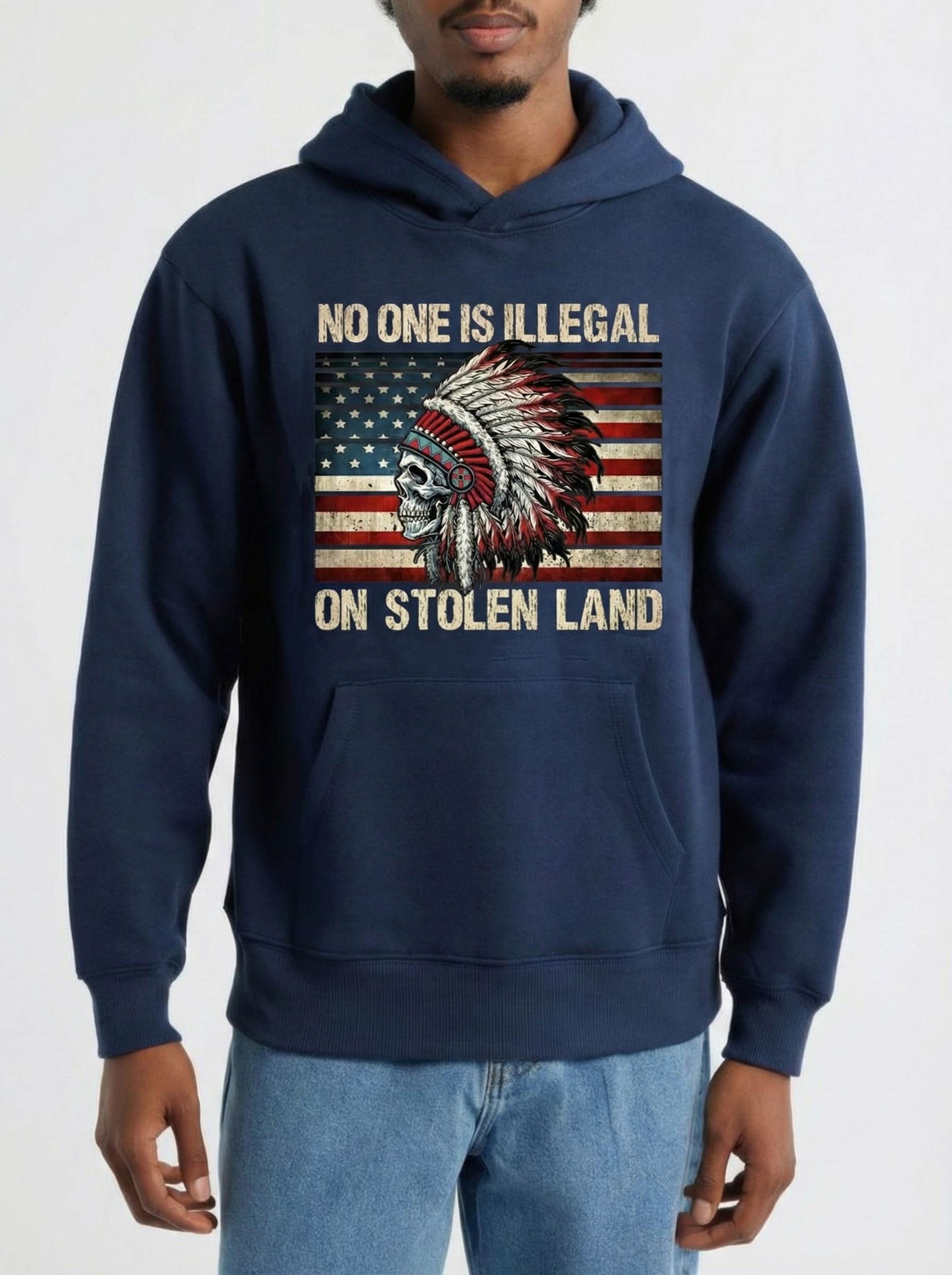 No One Is Illegal On Stolen Land Shirt | Vintage Immigration Human Rights Tee - Image 4