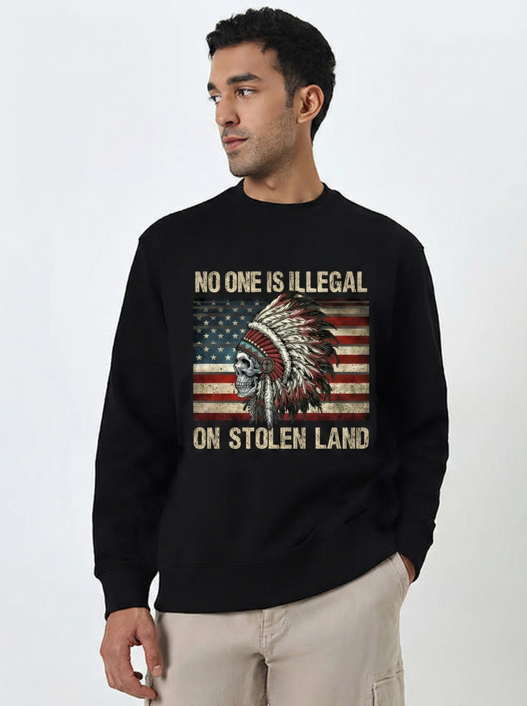 No One Is Illegal On Stolen Land Shirt | Vintage Immigration Human Rights Tee - Image 2
